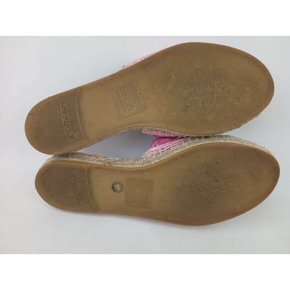 Gucci Marmont Metallic Pink Rosa Flat Slide Espadrille Quilted Matelassé Size 37 - Picture 7 of 8